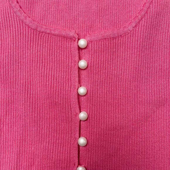DEBUT Ribbed Sleeveless Button Up Tank Sz Medium Large Pink - Picture 4 of 5